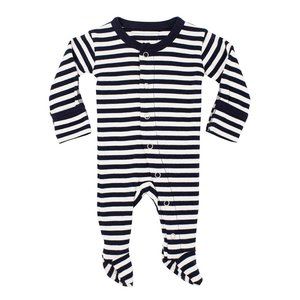 Navy & white striped footed onesie